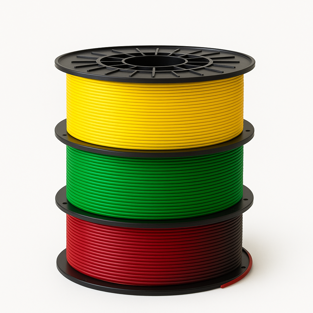 PETG 3D plastiko rinkinys 3 × 1 kg: Geltona, Žalia, Raudona. Tinka AMS.