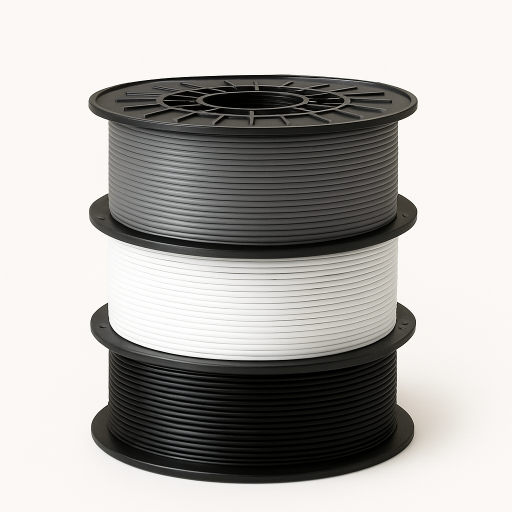 PETG 3D plastiko rinkinys 3 × 1 kg: Pilka, Balta, Juoda. Tinka AMS.