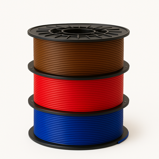 PLA 3D Filament – 3 × 1 kg Bundle (Brown, Red, Blue), 1.75 mm
