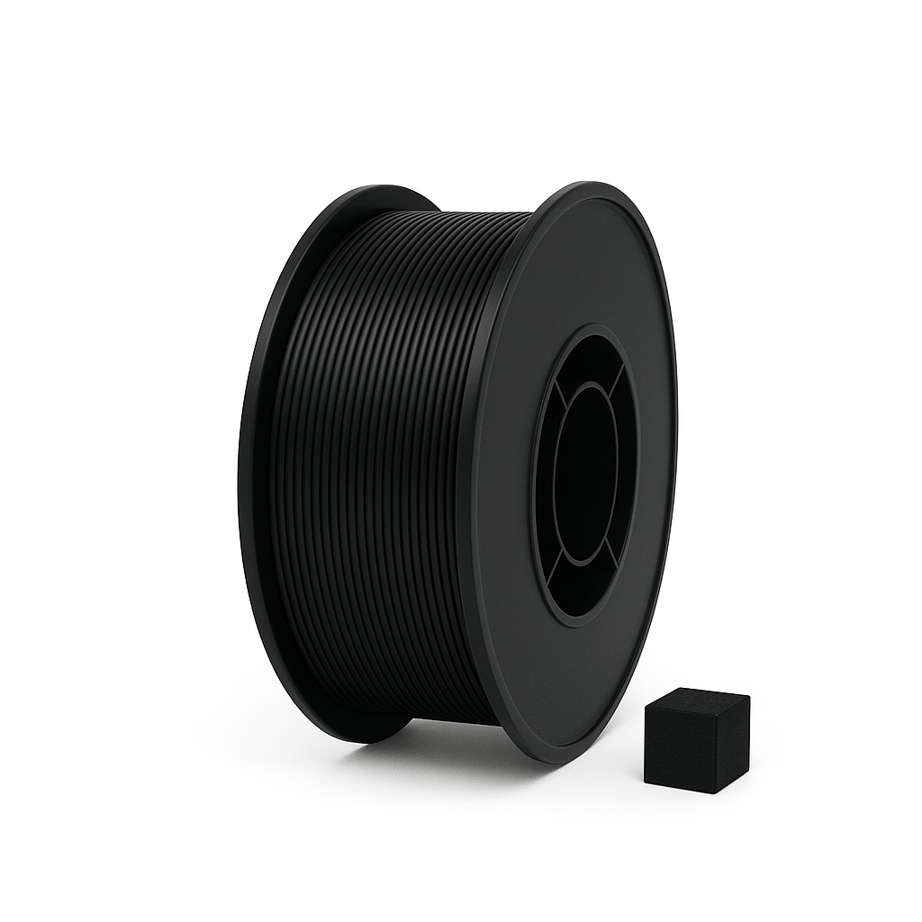 Juodas matinis PLA 3D plastikas 1.75 mm, 1 kg ritė – pagaminta Lietuvoje, Filacraft