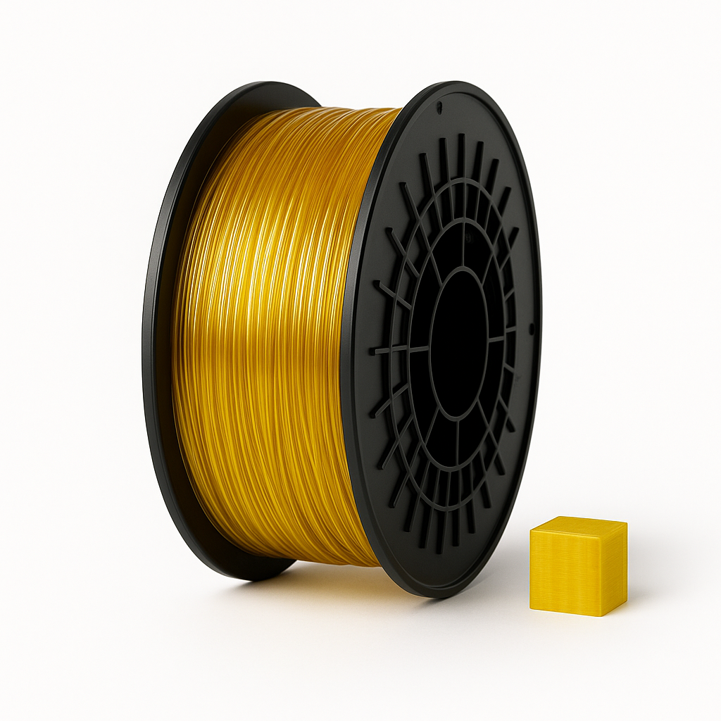 Skaiodrus Auksinis PETG 3D plastikas 1.75 mm, 1 kg ritė – pagaminta Lietuvoje, Filacraft