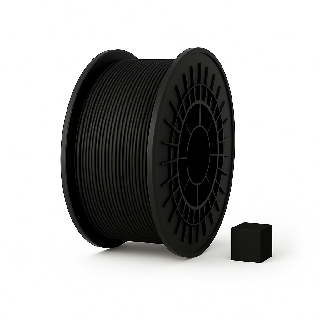 Juodas matinis PLA 3D plastikas 1.75 mm, 1 kg ritė – pagaminta Lietuvoje, Filacraft