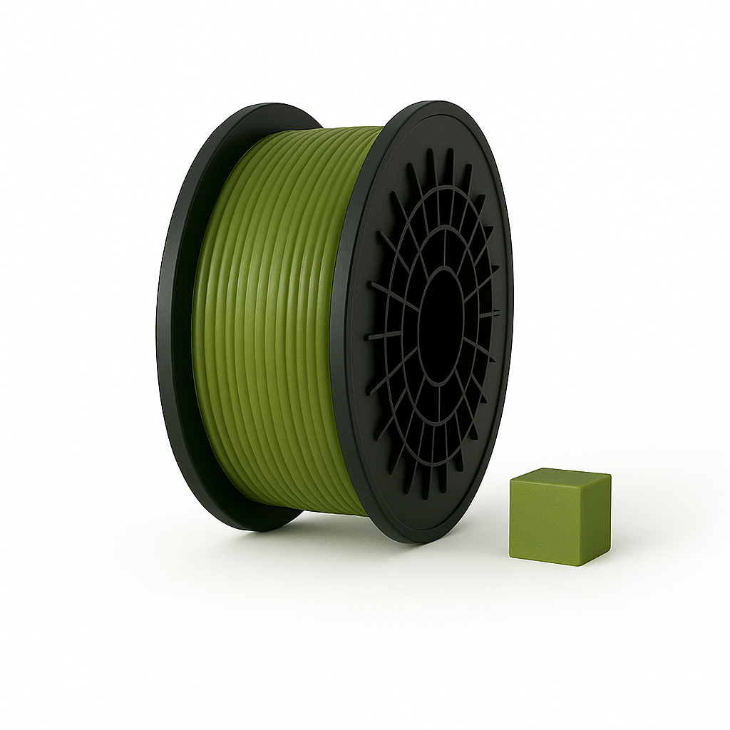 Skaidri alyvuogių žalia PETG 3D plastikas 1.75 mm, 1 kg ritė – pagaminta Lietuvoje, Filacraft