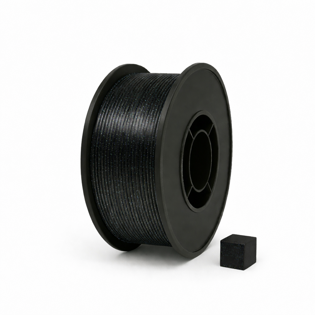 Juodas galaxy PETG 3D plastikas 1.75 mm, 1 kg ritė – pagaminta Lietuvoje, Filacraft
