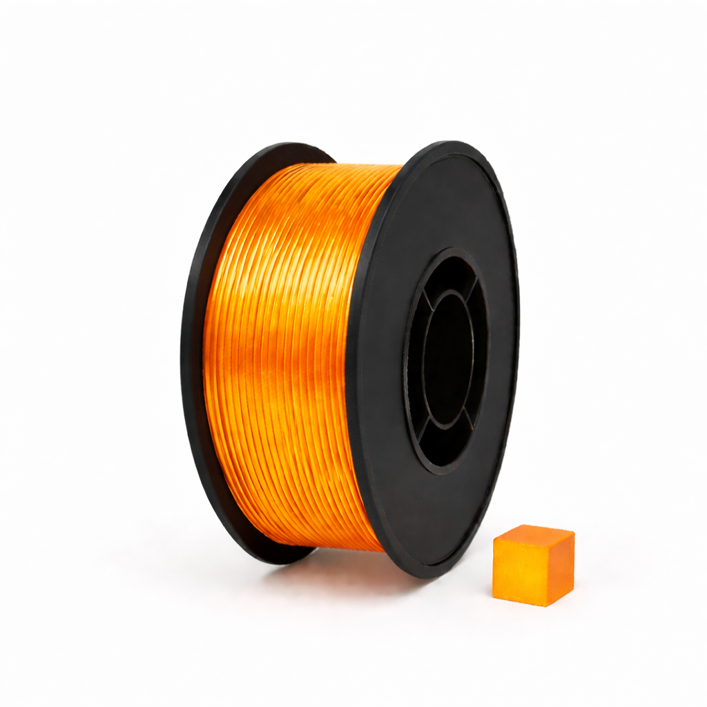 Skaidrus oranžinis PETG 3D plastikas 1.75 mm, 1 kg ritė – pagaminta Lietuvoje, Filacraft