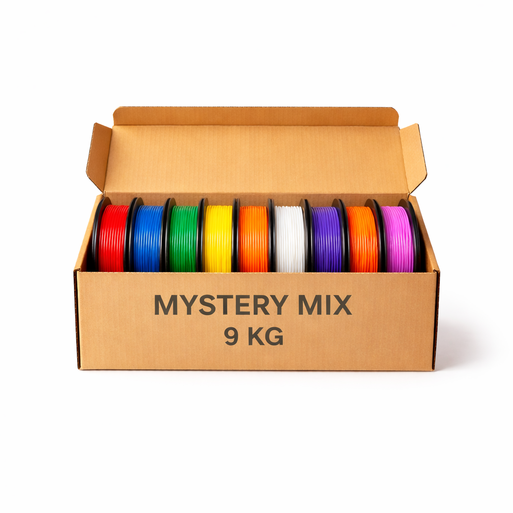 PETG 3D plastikas 9 kg Mystery Mix rinkinys – 9 skirtingų spalvų ritės po 1 kg. 