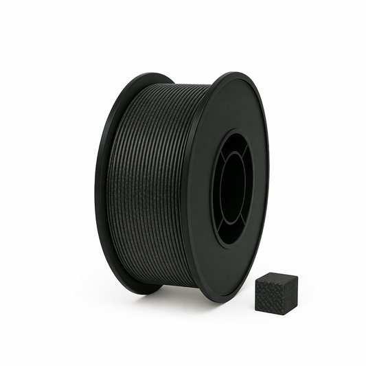 Juodas PLA CF 3D plastikas 1.75 mm, 1 kg ritė – pagaminta Lietuvoje, Filacraft